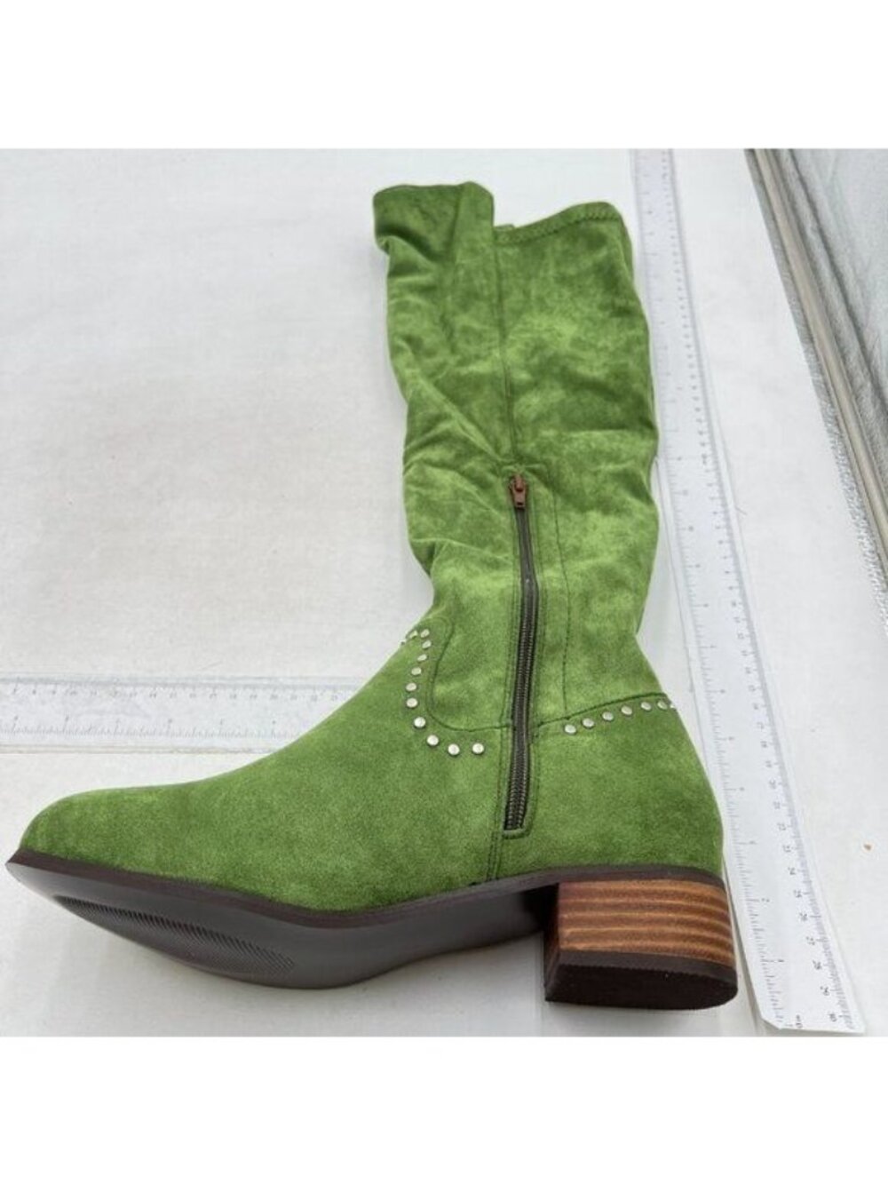 Pazzion Women Almond Toe Knee High Boots Cold Weather Warm Flat Long Boot Green